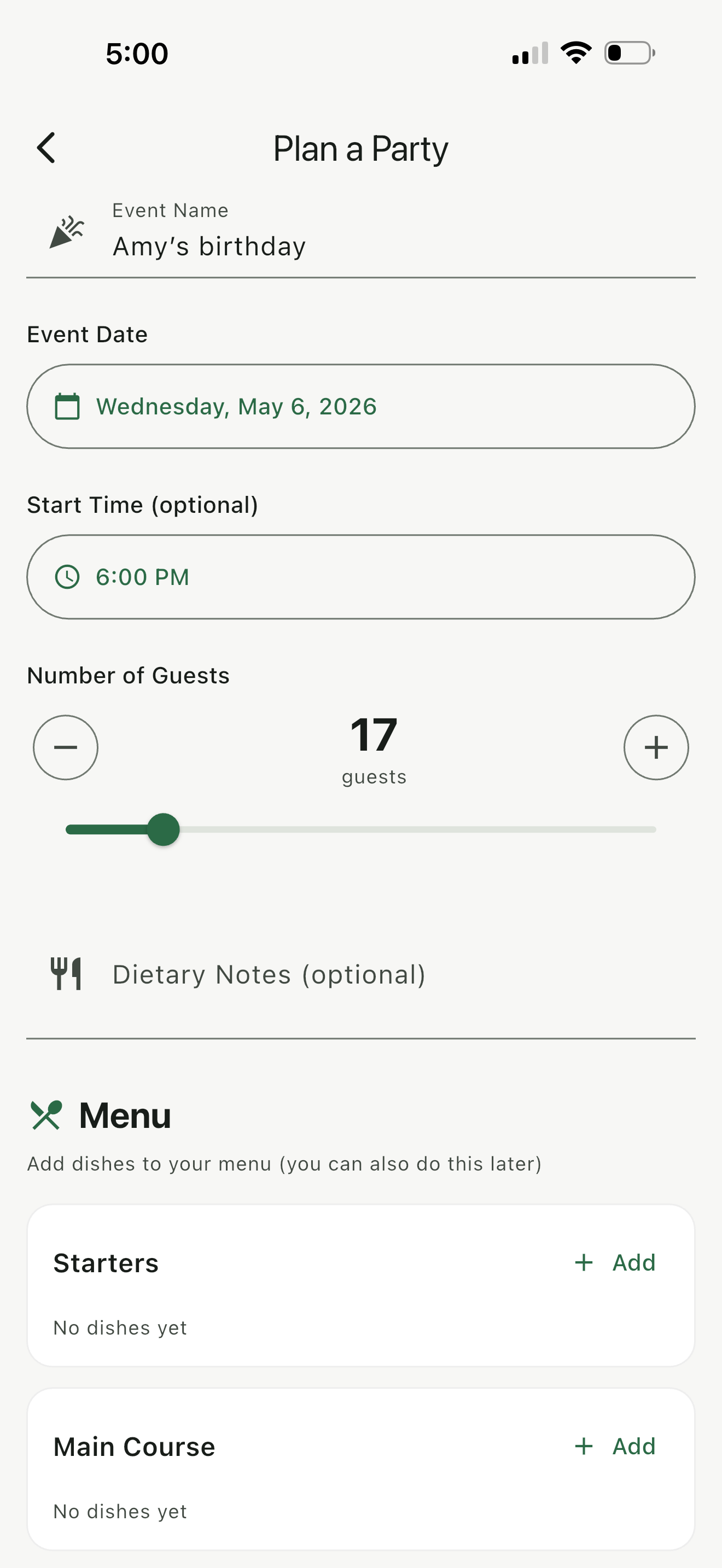Meal details