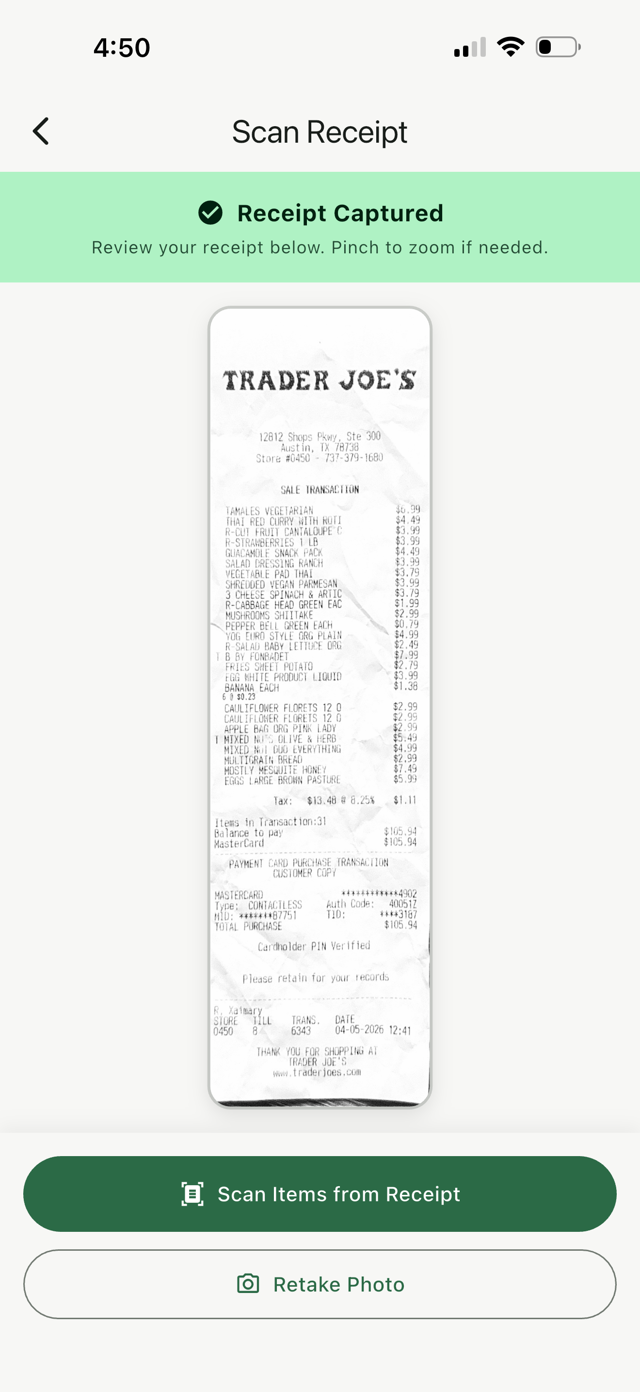 Receipt scanning